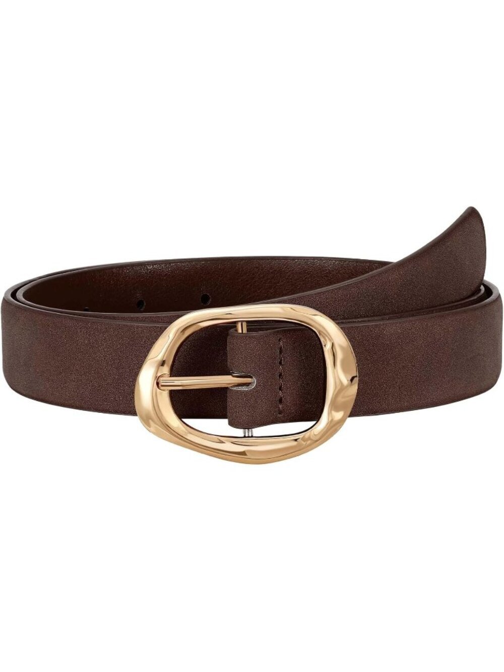 Women Suede Chocolate Faux Leather Casual Waist Stylish Fashion Belt Gold Buckle